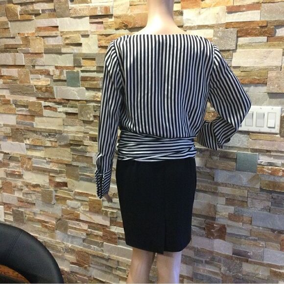 ALICE + OLIVIA Alba Crossover Striped Tie-Waist Silk Blouse - Picture 11 of 11